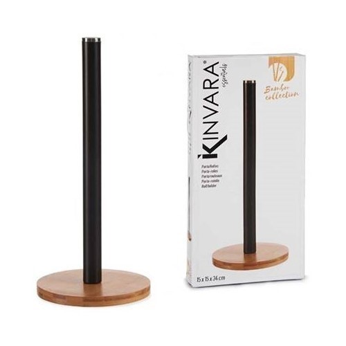 PORTARROLLOS KINVARA METAL/BAMBU NEGRO 34CMS